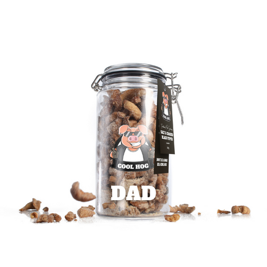Personalised Fathers Day Salt & Cracked Black Pepper Flavour Pork Scratching Jar
