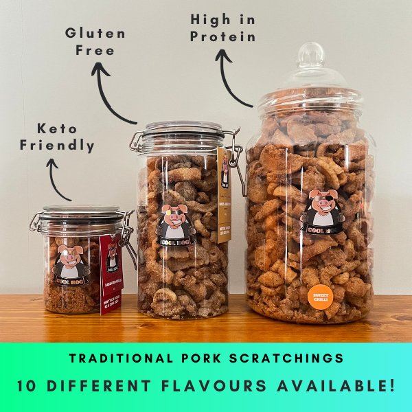 Salt & Cracked Black Pepper Flavour Pork Scratching Jar - Cool Hog Snacks